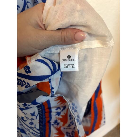 Ro's Garden Jinette Maxi Blue Ozzie Orange White Button Front Dress - Picture 4 of 5